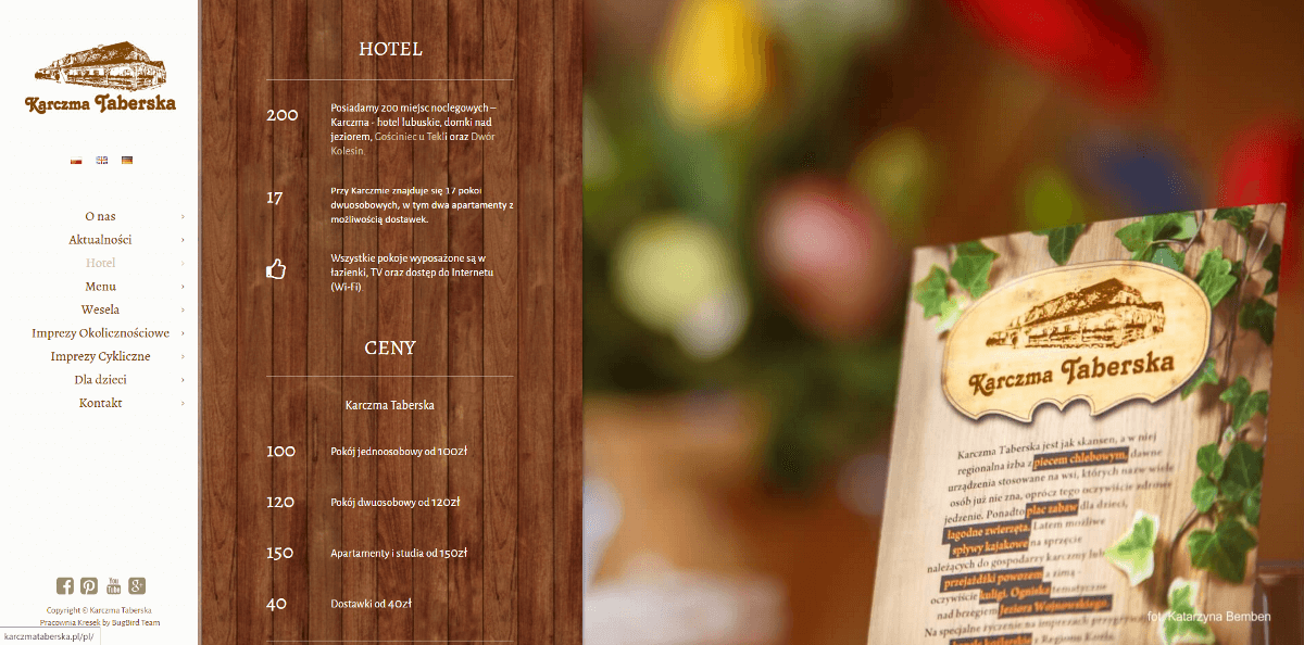 Karczma Taberska - strona internetowa zakładka Hotel | Agencja Marketingowa Pracownia Kresek