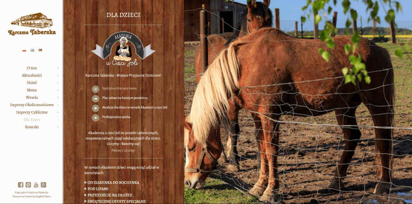 Karczma Taberska - strona internetowa zakładka Dla dzieci | Agencja Marketingowa Pracownia Kresek