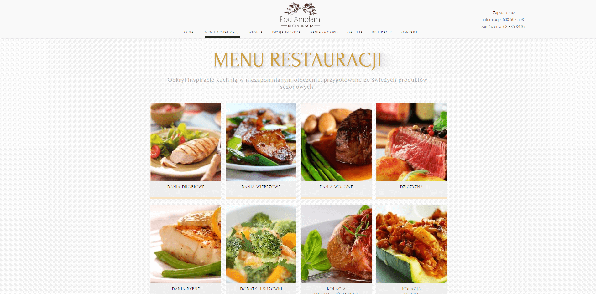 Restauracja Pod Aniołami - strona internetowa zakłądka O nas| Agencja Marketingowa Pracownia Kresek