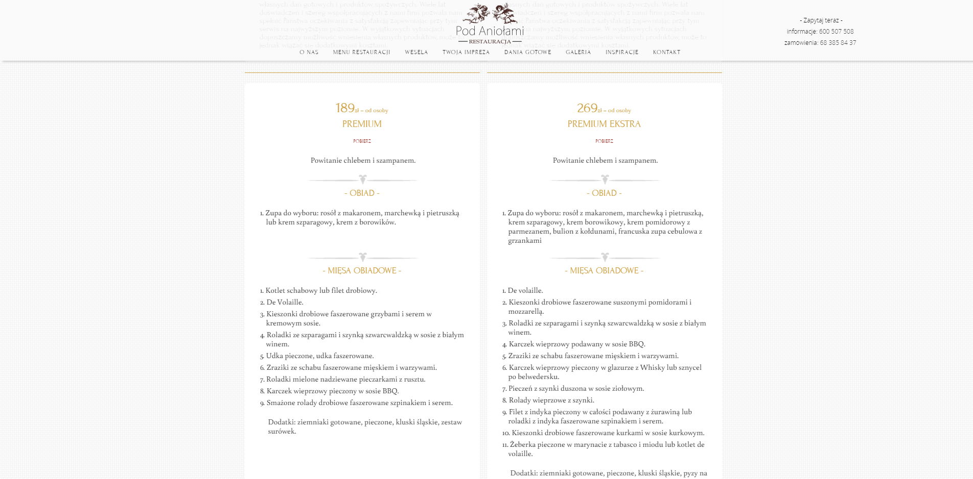 Restauracja Pod Aniołami - strona menu | Agencja Marketingowa Pracownia Kresek Zielona Góra